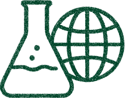 Icon of a laboratory flask and a globe representing science and global research
